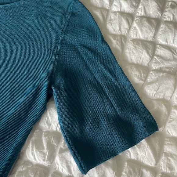 Eileen Fisher Teal Textured Short Sleeve Top - Picture 4 of 7